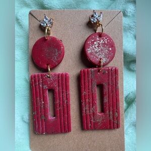 Elegant Red Dangle Handmade Polymer Clay Earrings